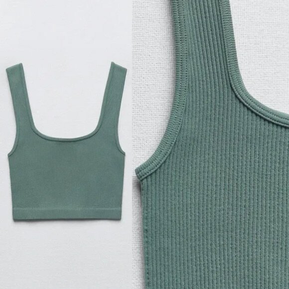 Zara Limitless Contour Collection Square Neckline Cropped Tank Top Seamless M/L - Picture 4 of 13